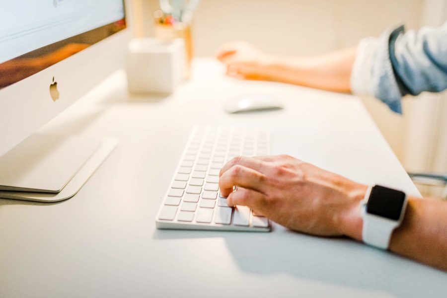 Computer keyboard and hands