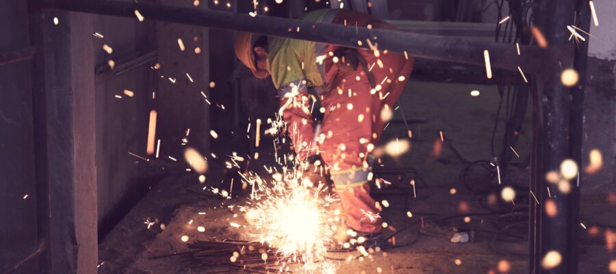 Construction worker welding