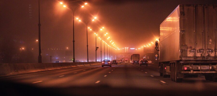 Lorry driving at night