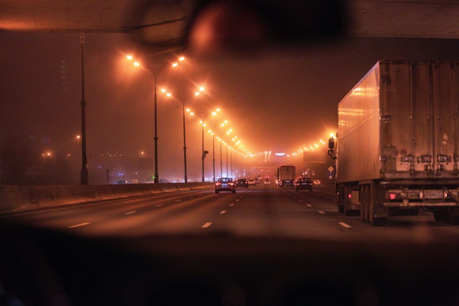 Lorry driving at night