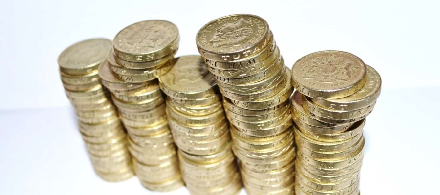 Pound coins piled up
