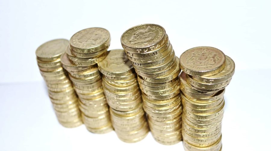 Pound coins piled up
