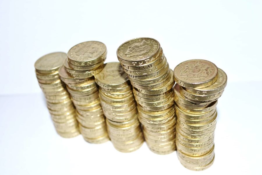 Pound coins piled up