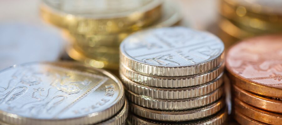 Piles of British coins