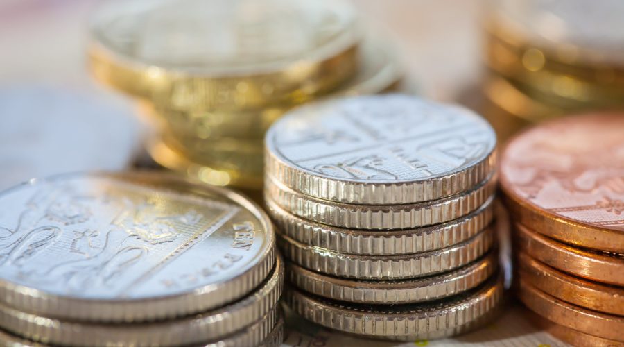 Piles of British coins