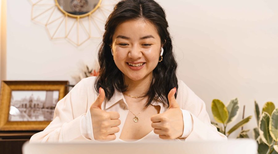Woman completing self assessment tax return online